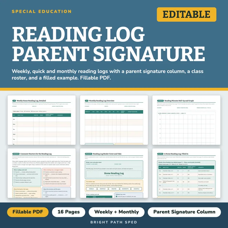 Reading Log With Parent Signature Editable, image 1 of 4