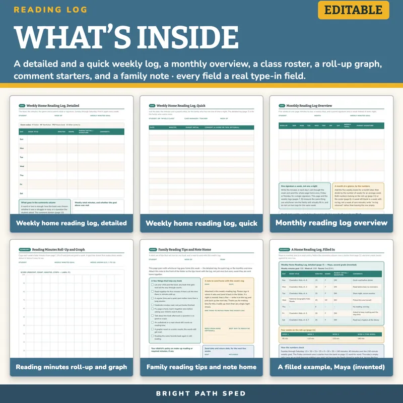 Reading Log With Parent Signature Editable, image 2 of 4