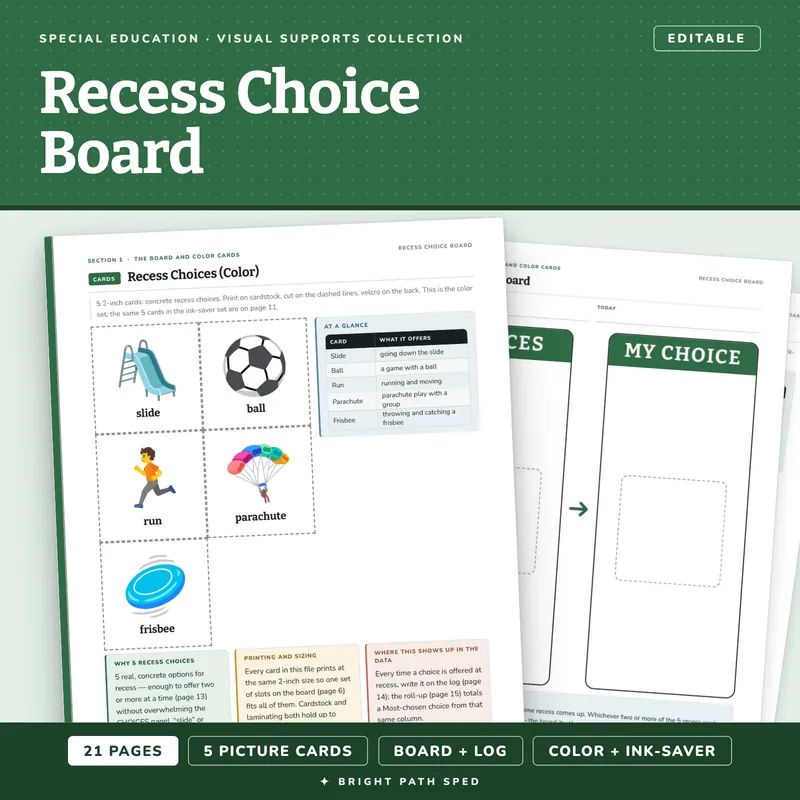 Recess Choice Board for Special Education, image 1 of 4