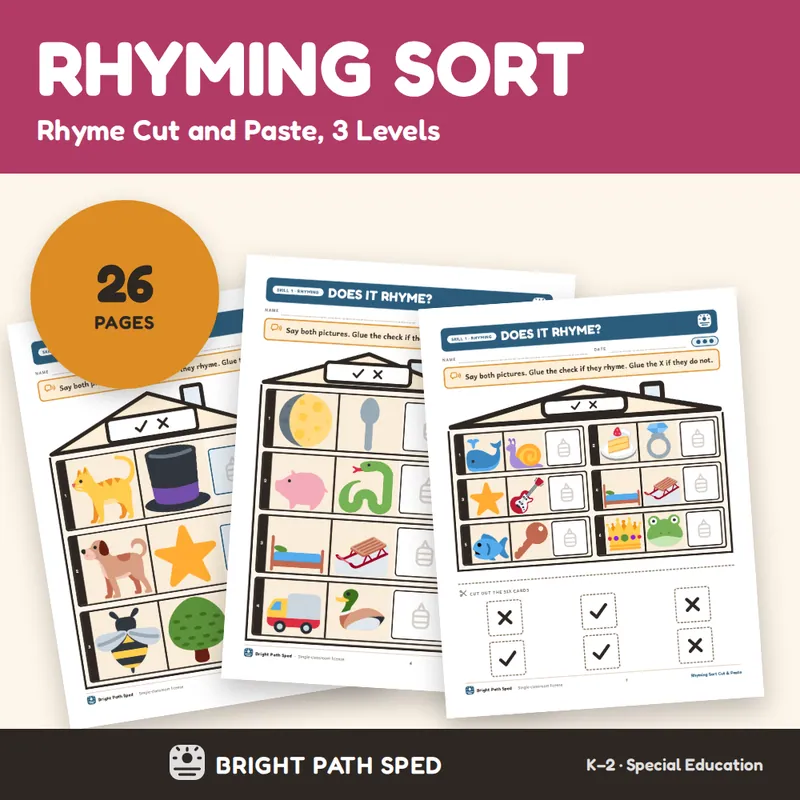 Rhyming Words K-2 Cut and Paste Sort, image 1 of 4