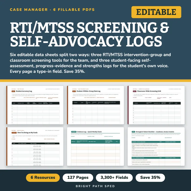 RTI MTSS Screening and Student Self-Advocacy Data Sheets Bundle, image 1 of 3