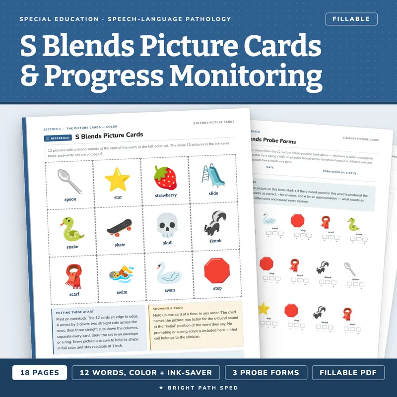 S Blends Articulation Picture Cards, image 1 of 4