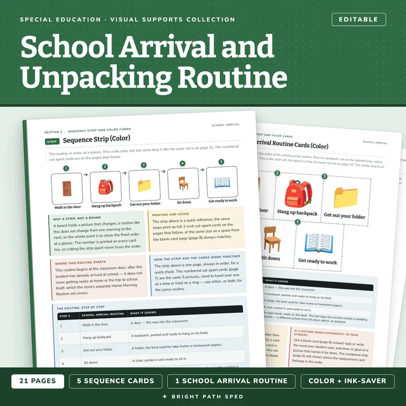 School Arrival Routine Visual Schedule Cards, image 1 of 4