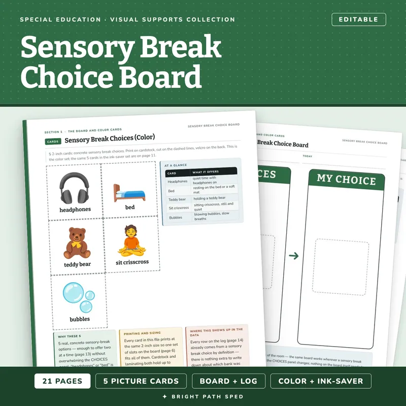 Sensory Break Choice Board for Special Education, image 1 of 4