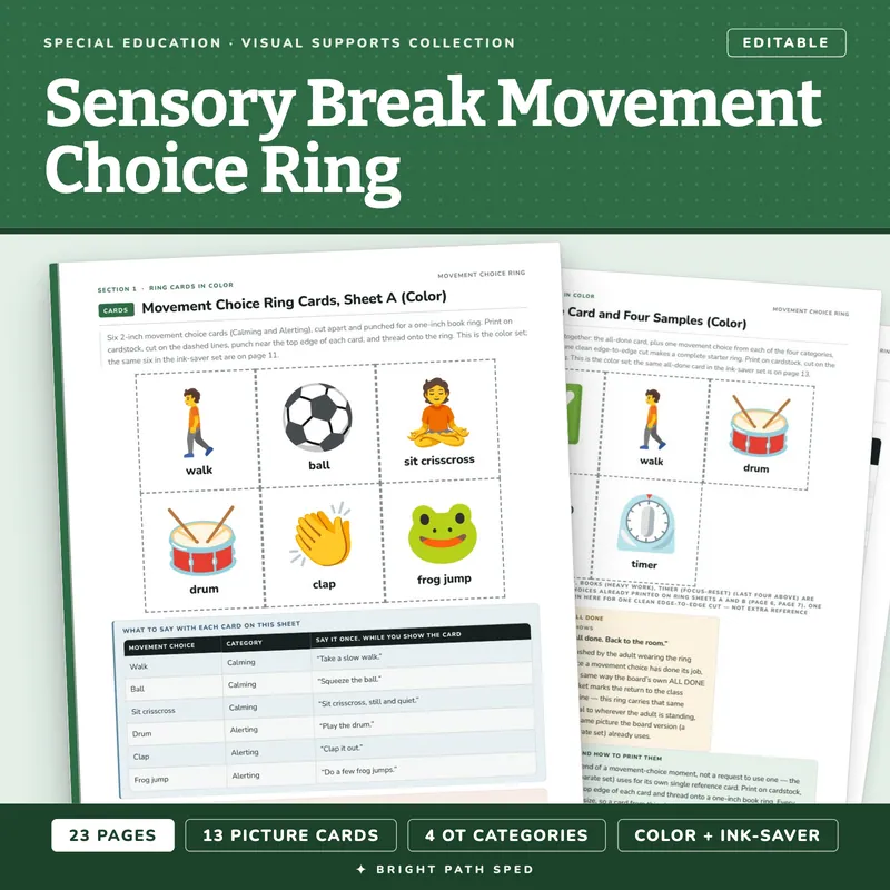 Sensory Break Movement Choice Ring for Special Education, image 1 of 4