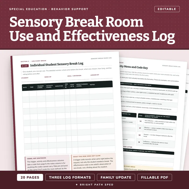 Sensory Break Room Log Editable, image 1 of 4