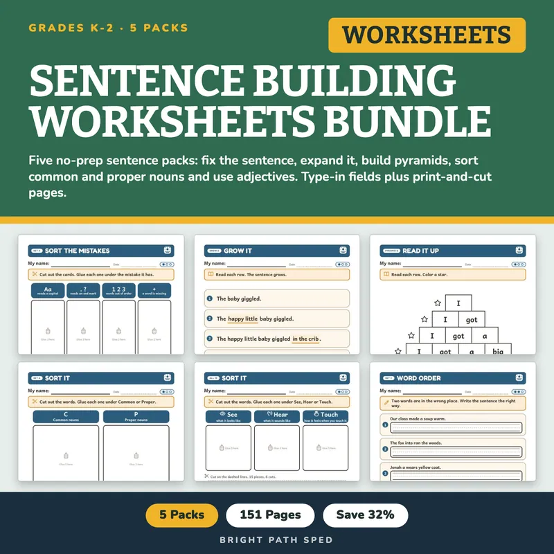Sentence Building Worksheets Bundle, image 1 of 3