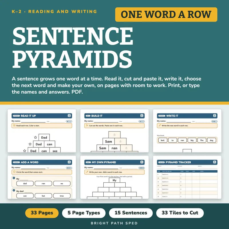 Sentence Pyramids Worksheets, image 1 of 4