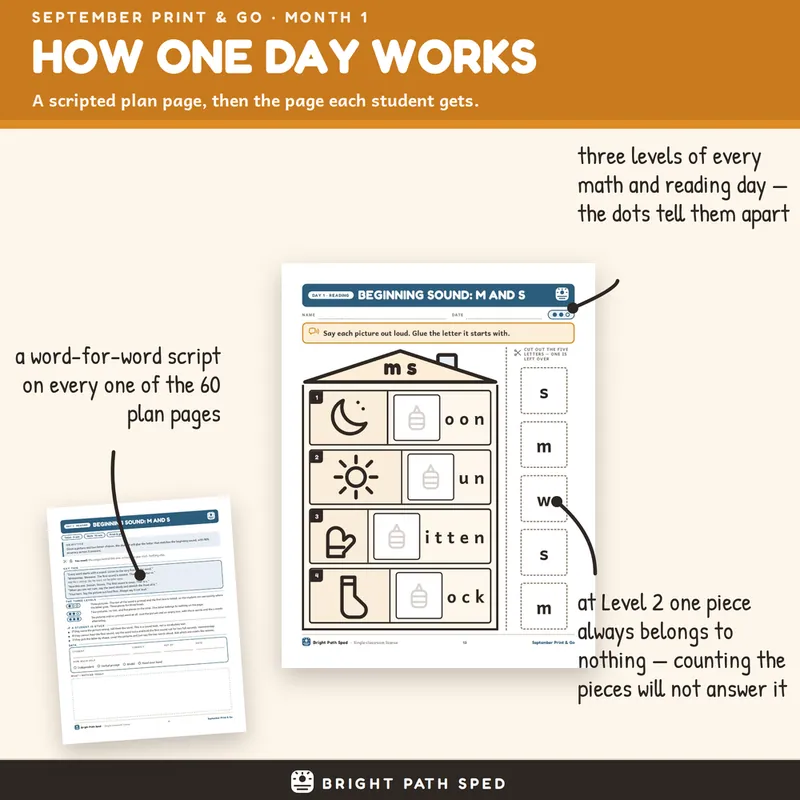 September Print and Go Month 1 SPED Lesson Plans Math Reading Social Skills, image 2 of 4
