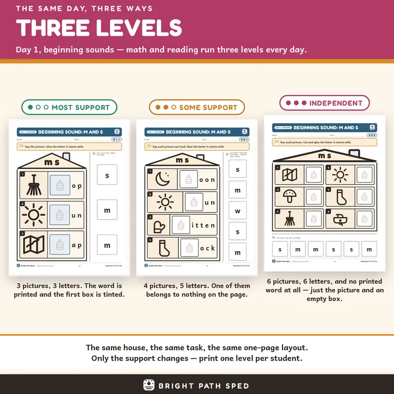 September Print and Go Month 1 SPED Lesson Plans Math Reading Social Skills, image 3 of 4