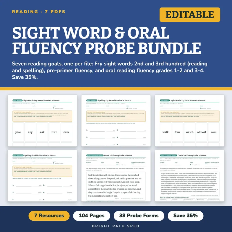 Sight Word and Oral Reading Fluency Progress Monitoring Probes Bundle, image 1 of 3