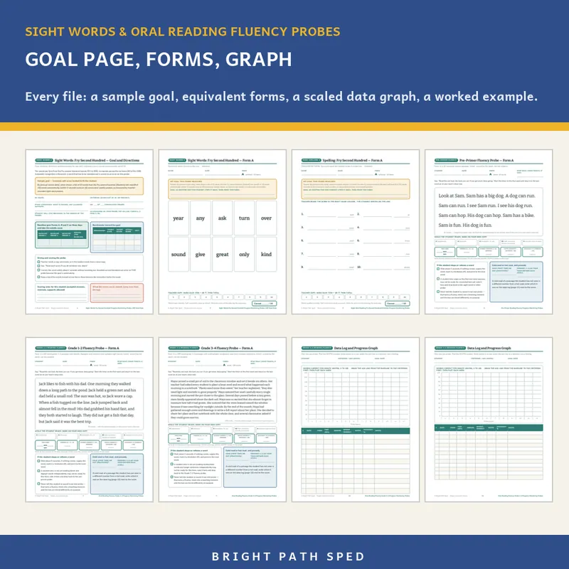 Sight Word and Oral Reading Fluency Progress Monitoring Probes Bundle, image 3 of 3