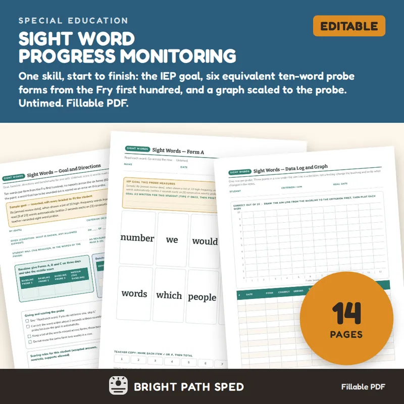 Sight Word Progress Monitoring Probes Fry 100, image 1 of 4