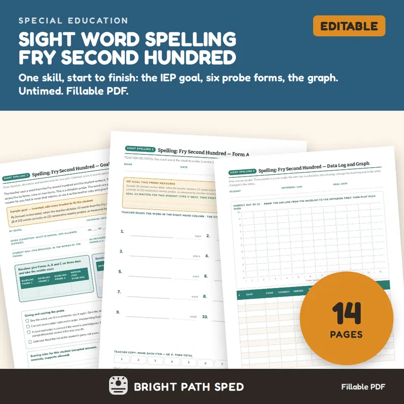 Sight Word Spelling Fry Second Hundred Dictation Progress Monitoring Probes, image 1 of 4