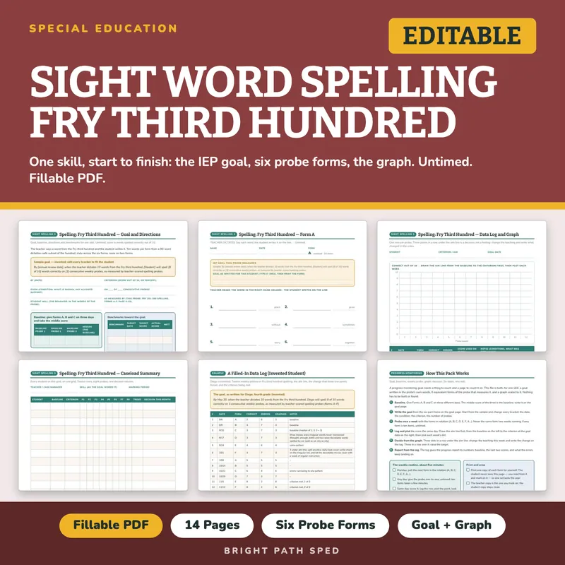 Sight Word Spelling Fry Third Hundred Dictation Progress Monitoring Probes, image 1 of 4