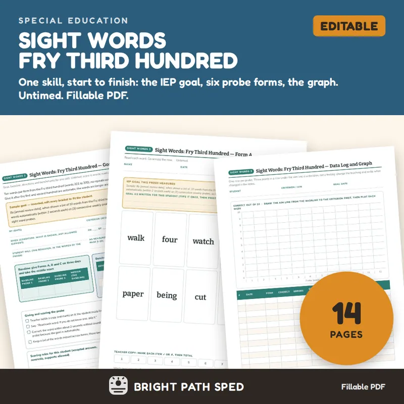 Sight Words Fry Third Hundred Progress Monitoring Probes, image 1 of 4
