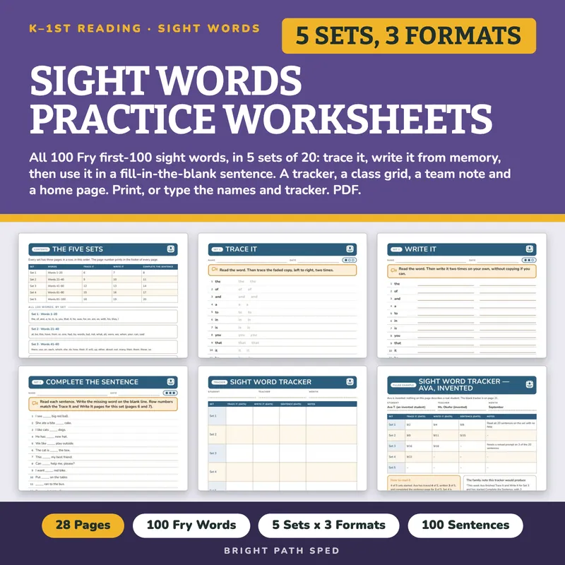 Sight Words Practice Worksheets Trace Write Sentence, image 1 of 4