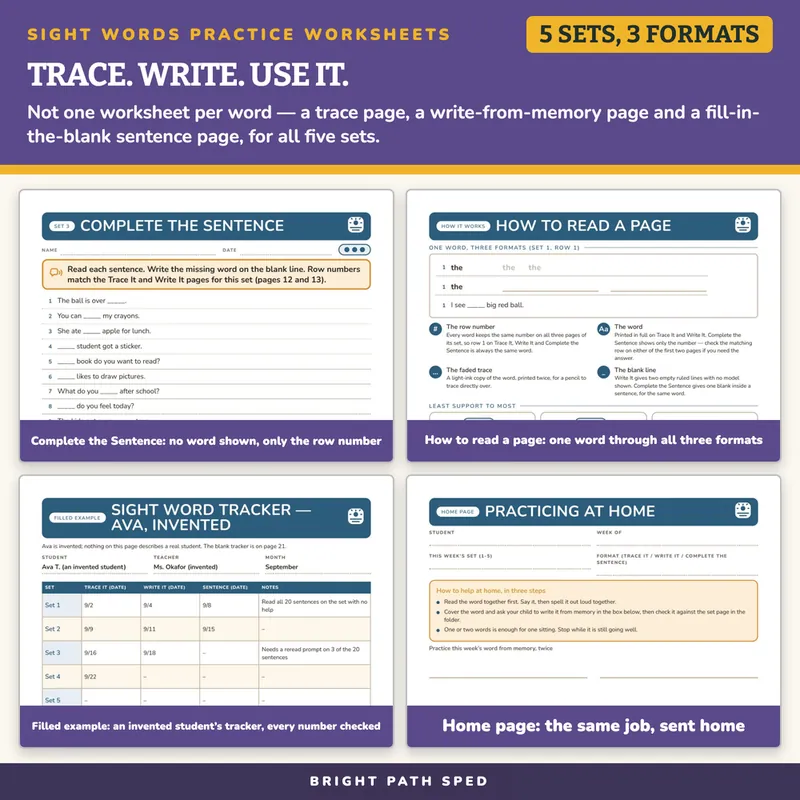 Sight Words Practice Worksheets Trace Write Sentence, image 3 of 4