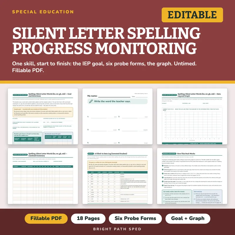 Silent Letter Spelling Dictation Progress Monitoring Probes, image 1 of 4
