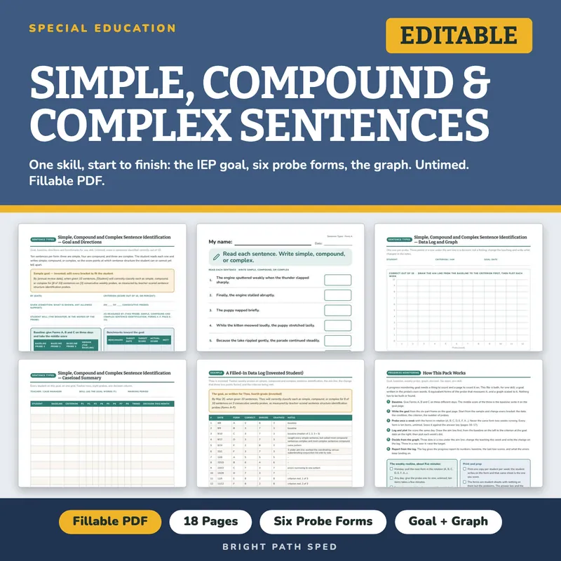 Simple, Compound, Complex Sentences Progress Monitoring Probes, image 1 of 4