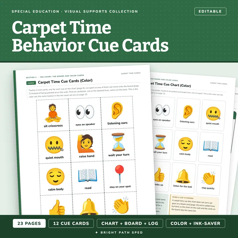 Sitting on the Carpet Visuals, Editable Carpet Time Behavior Cue Cards, image 1 of 4