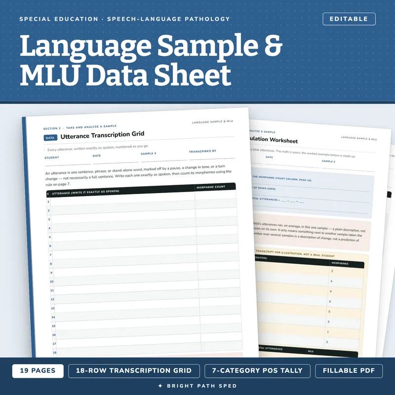 SLP Language Sample & MLU Data Sheet, image 1 of 4