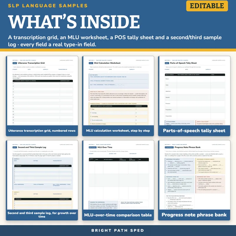 SLP Language Sample & MLU Data Sheet, image 2 of 4