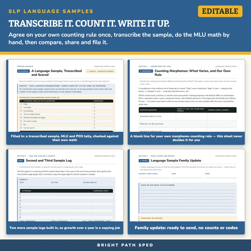 SLP Language Sample & MLU Data Sheet, image 3 of 4