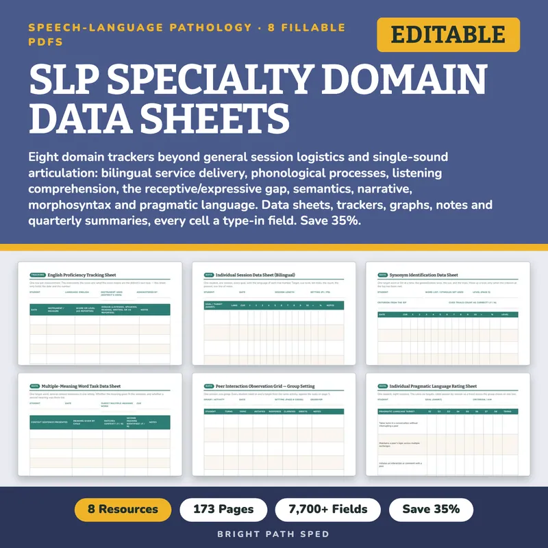 SLP Specialty Language Domains Progress Monitoring Bundle, image 1 of 3