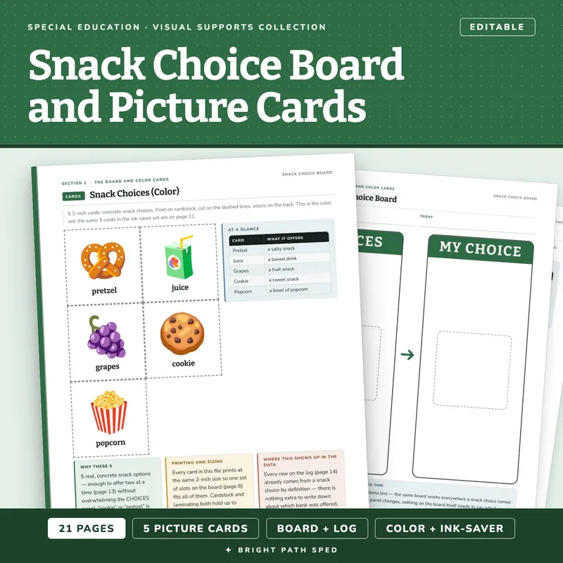 Snack Choice Board for Special Education, image 1 of 4