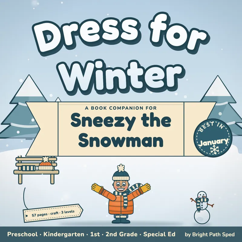 Sneezy the Snowman Book Companion January PreK K 1st 2nd Special Ed, image 1 of 4