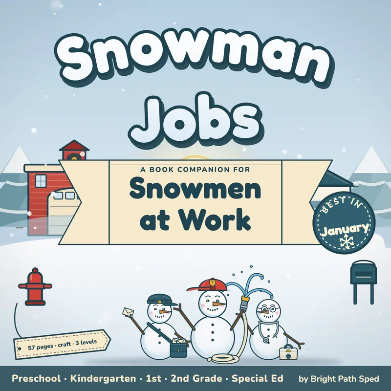 Snowmen at Work Book Companion January Preschool Kindergarten 1st 2nd Special Ed, image 1 of 4