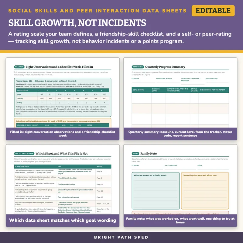 Social Skills Progress Monitoring Peer Interaction Data Sheets Editable, image 3 of 4