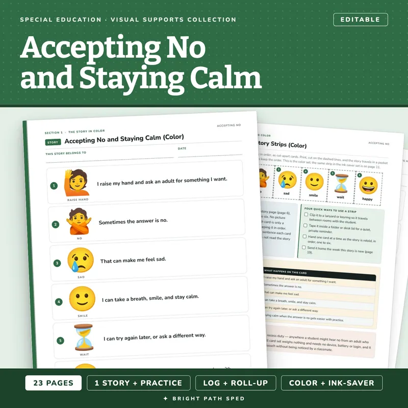 Social Story: Accepting No Picture Cards and Practice Sequence, image 1 of 4