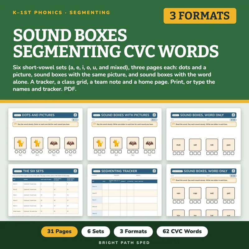 Sound Boxes Segmenting CVC Words Worksheets, image 1 of 4