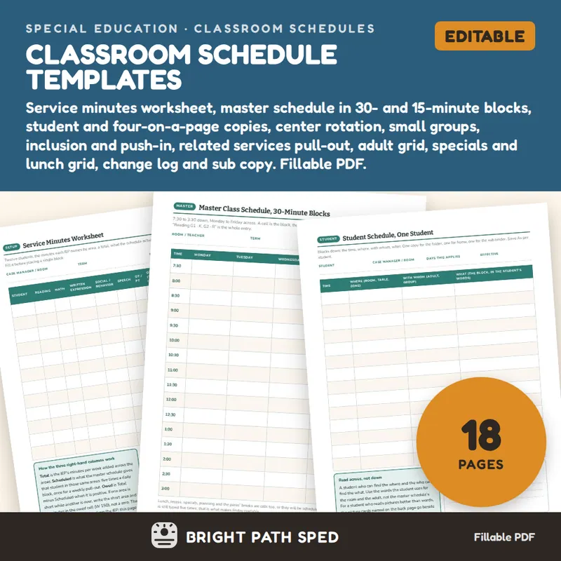 Special Education Classroom Schedule Template Editable, image 1 of 4