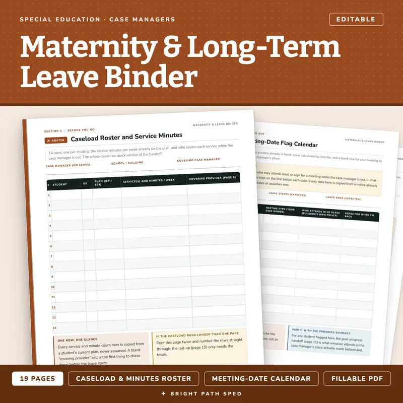 Special Education Maternity and Long-Term Leave Binder Editable, image 1 of 4