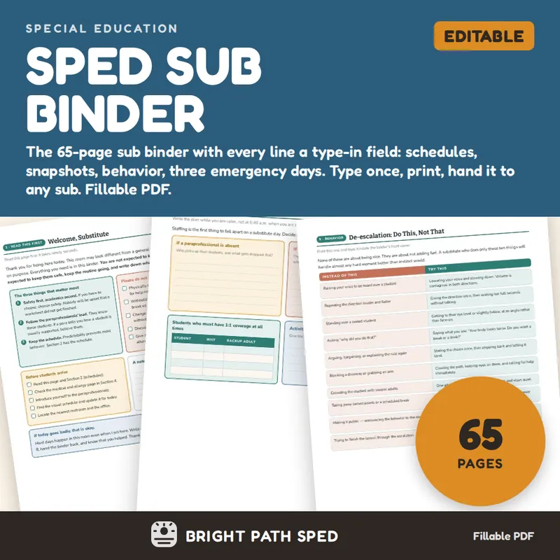 Special Education Sub Plans and Sub Binder Editable, image 1 of 4