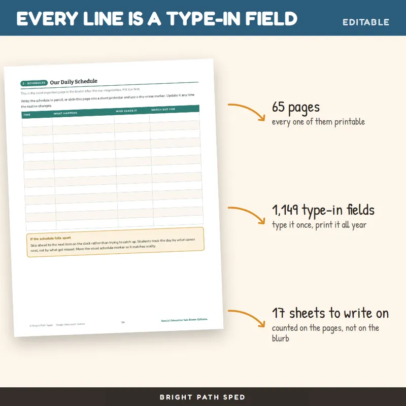 Special Education Sub Plans and Sub Binder Editable, image 2 of 4