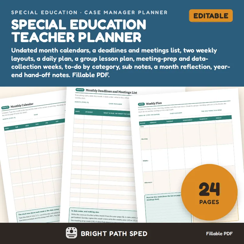 Special Education Teacher Planner Editable, image 1 of 4