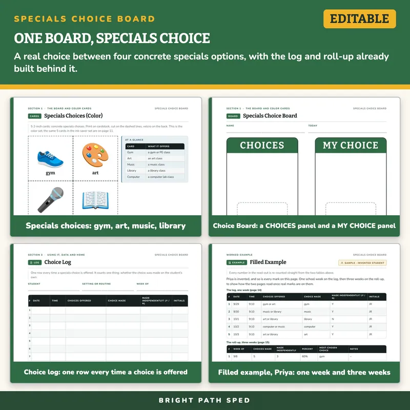 Specials Choice Board for Special Education, image 3 of 4
