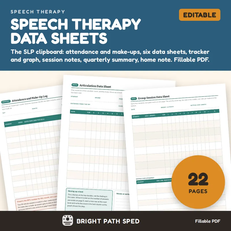 Speech Therapy Data Collection Sheets Editable, image 1 of 4