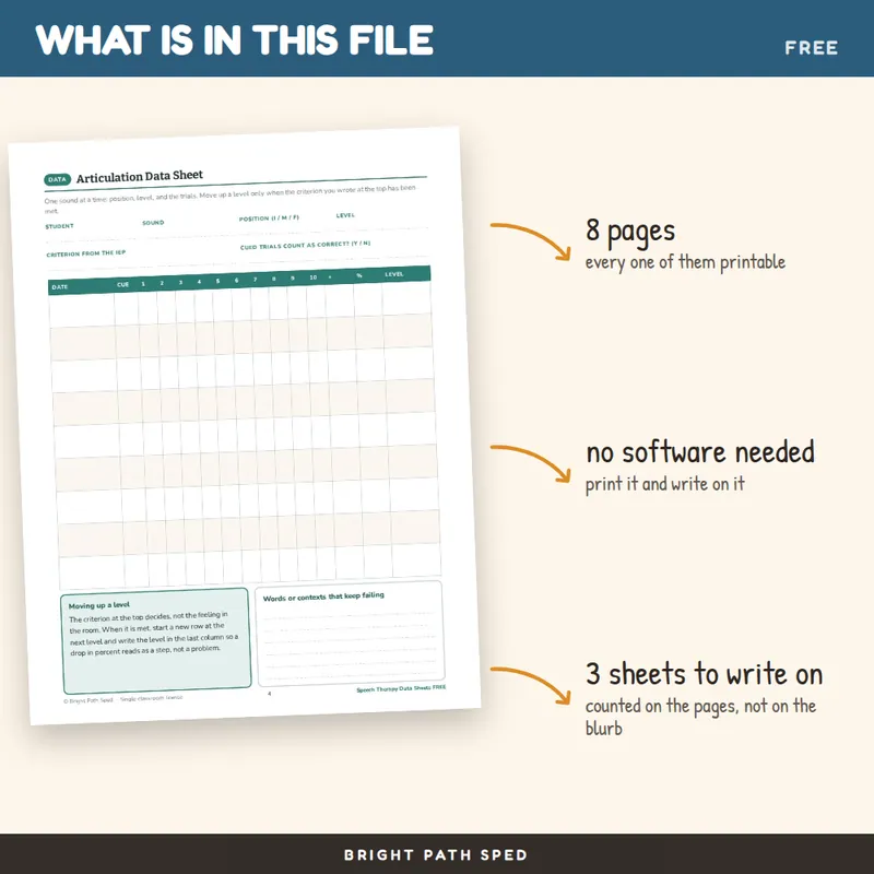 Speech Therapy Data Sheets FREE, image 2 of 4