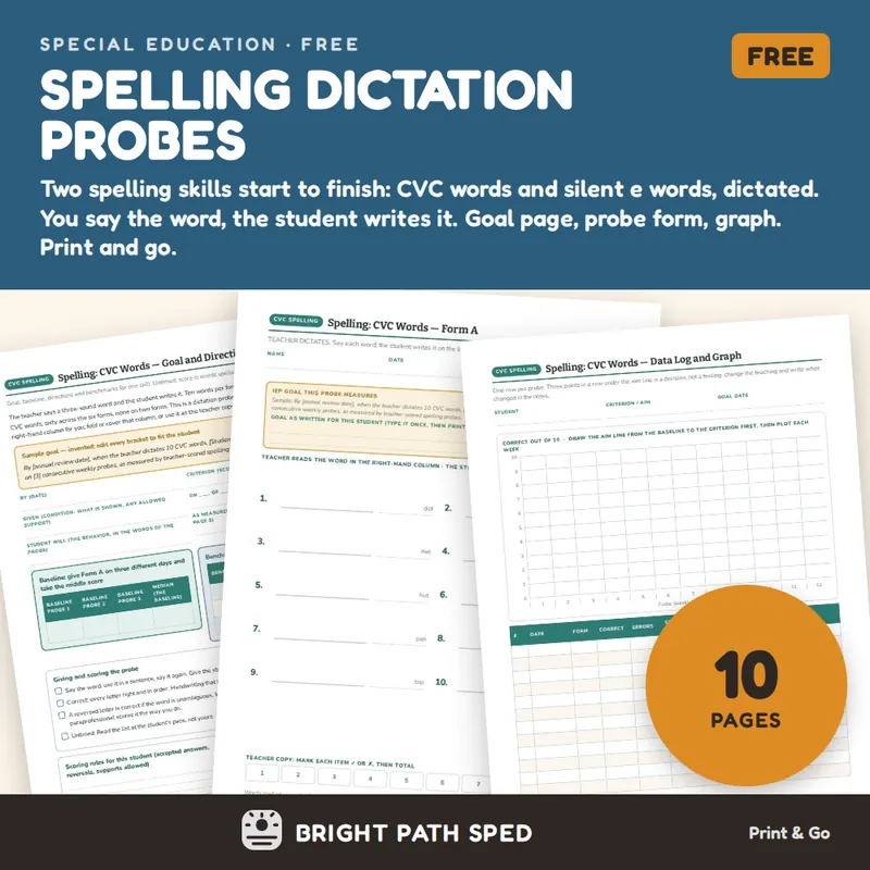 Spelling Dictation Probes FREE, image 1 of 4