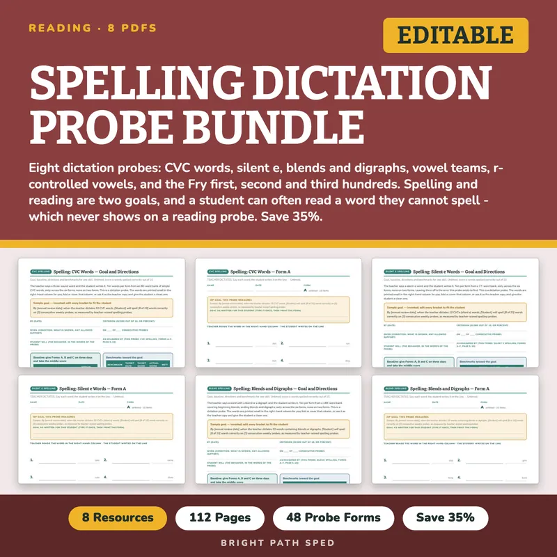 Spelling Dictation Progress Monitoring Probes Bundle, image 1 of 3