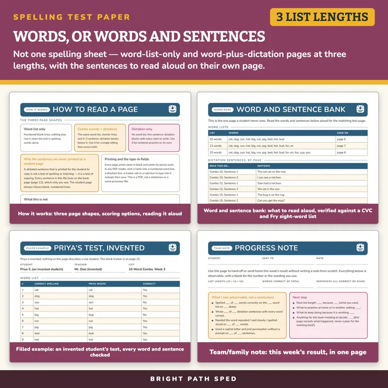 Spelling Test Paper with Sentence Dictation, image 3 of 4