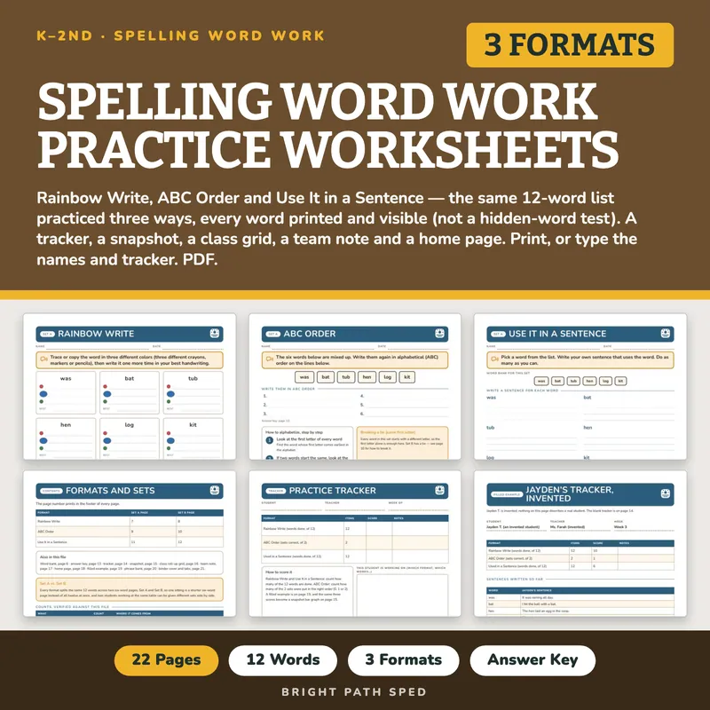Spelling Word Work Practice Worksheets, image 1 of 4