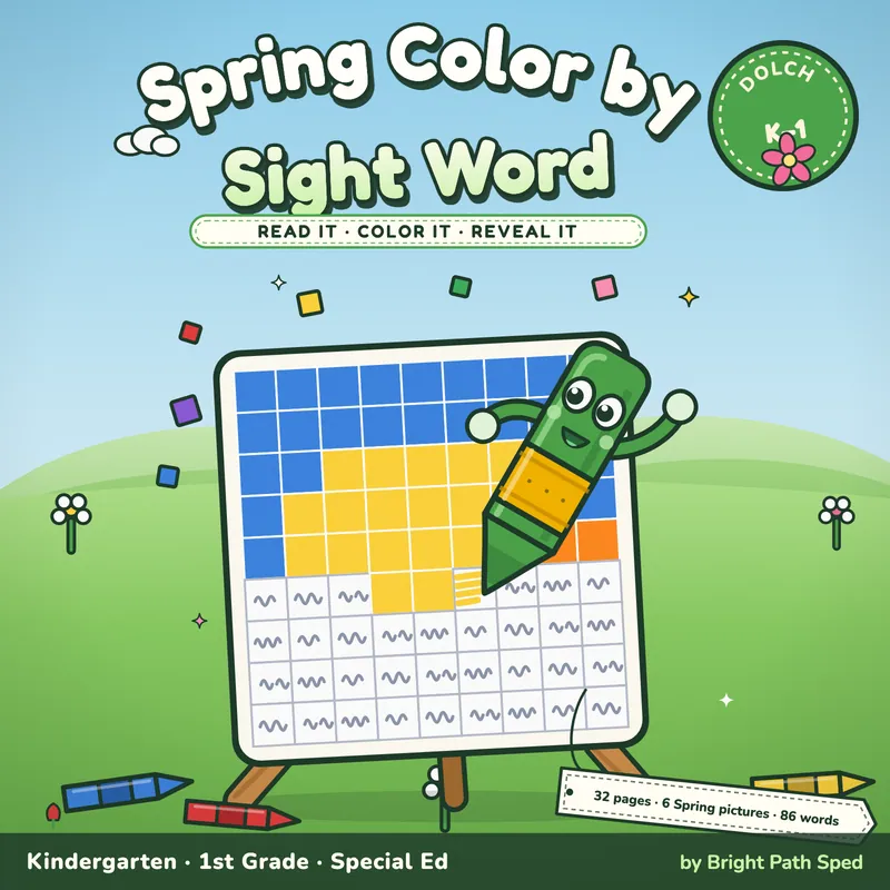 Spring Color by Sight Word Worksheets, image 1 of 4