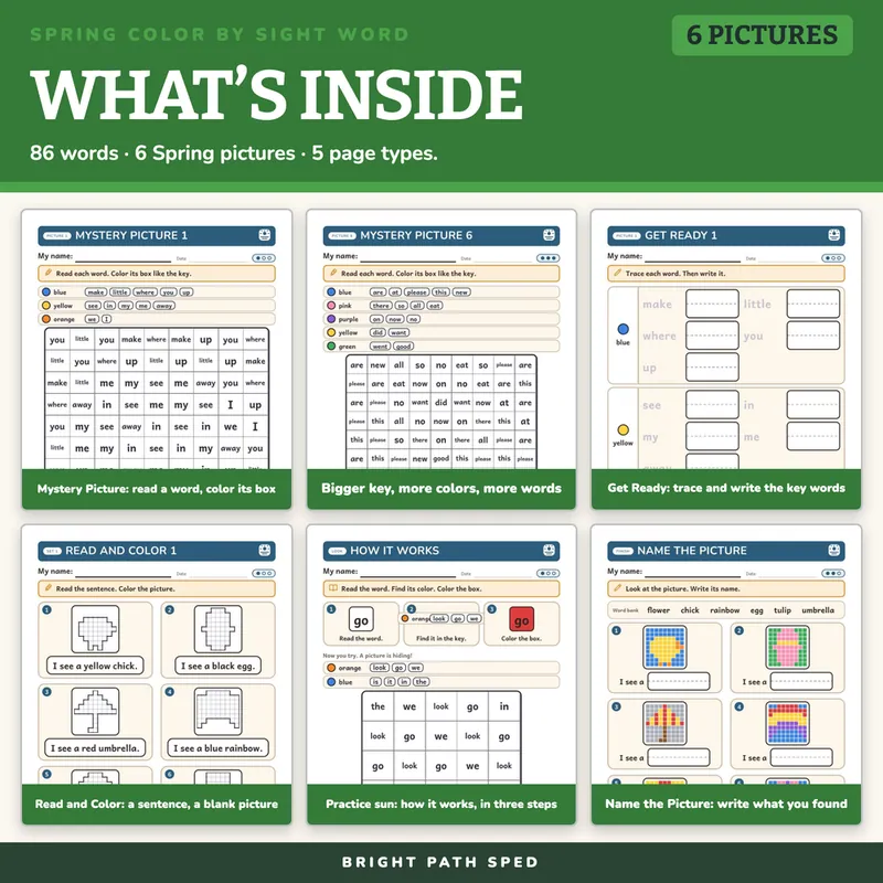 Spring Color by Sight Word Worksheets, image 2 of 4