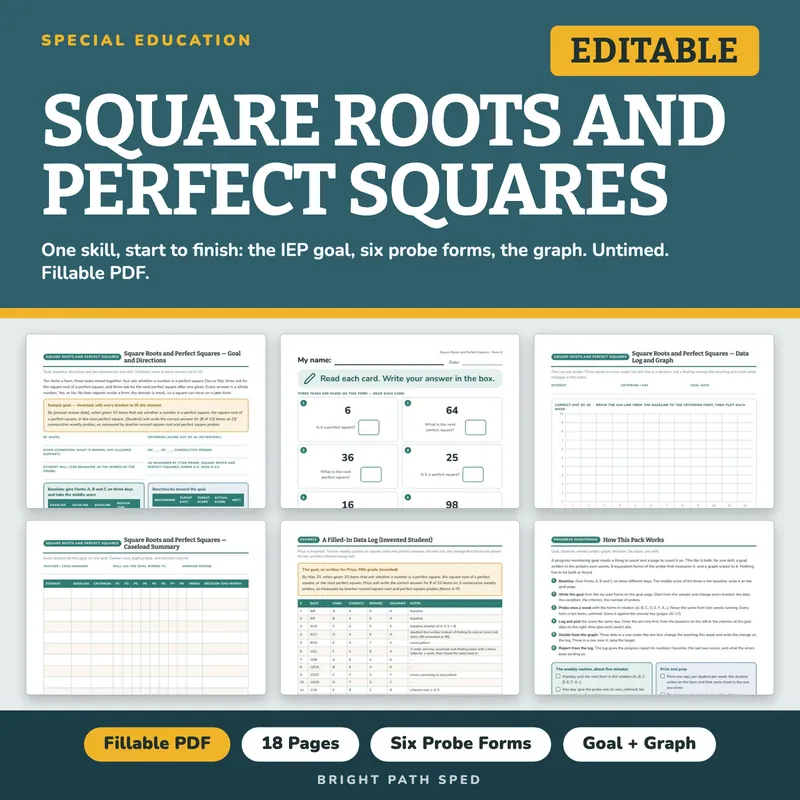 Square Roots and Perfect Squares Progress Monitoring Probes, image 1 of 4